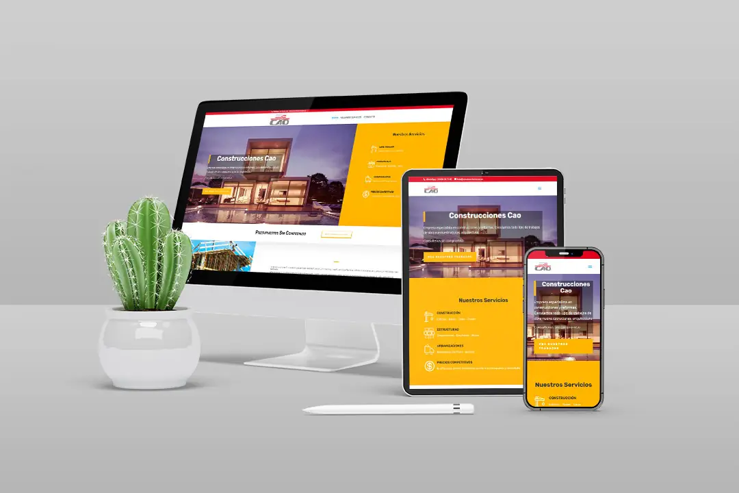 Web de Construcciones Cao en ordenador, tableta y móvil